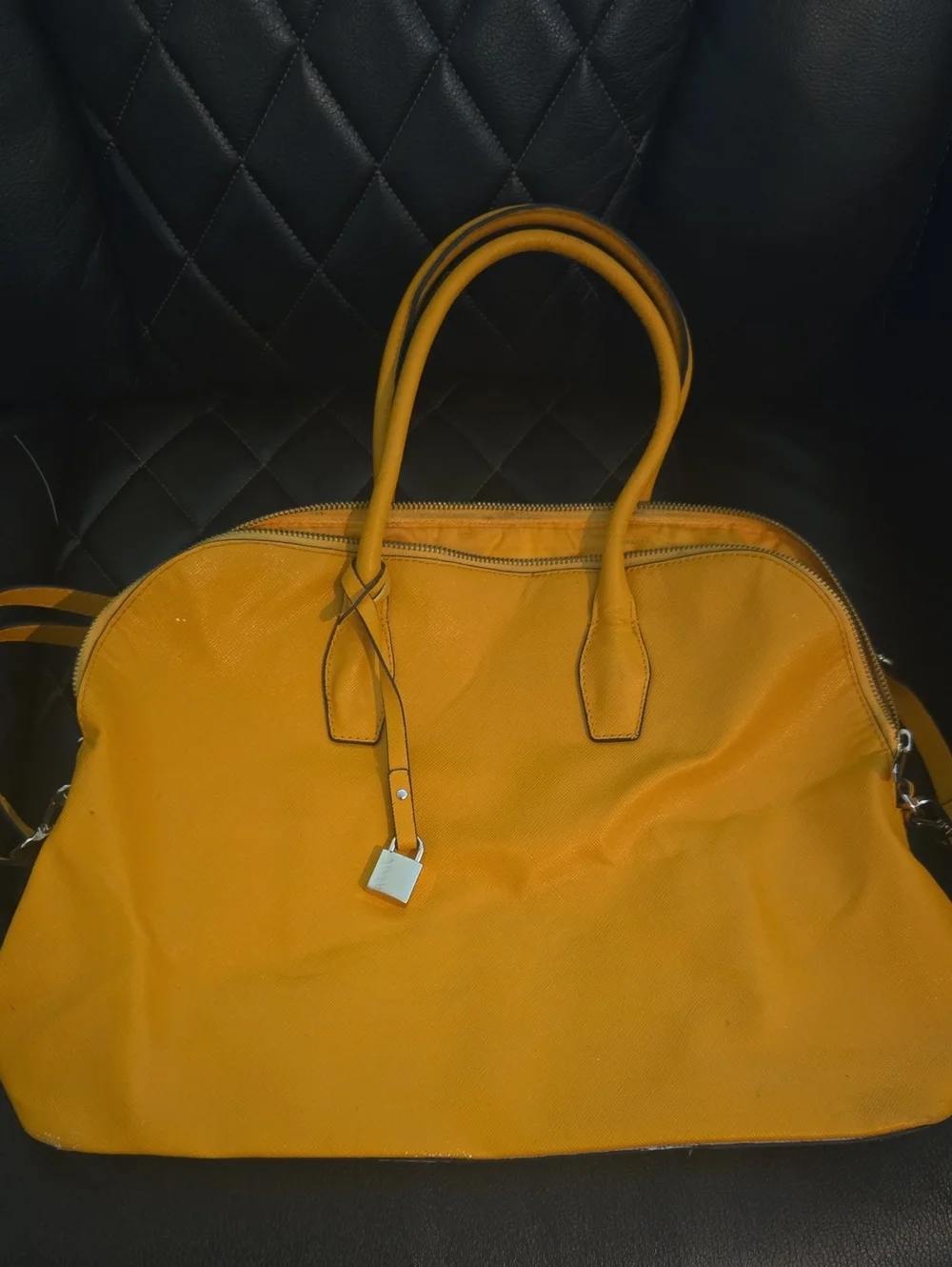 H&M Women’s Yellow Pebble Leather Tote Bag - Classic Structured Carryall
